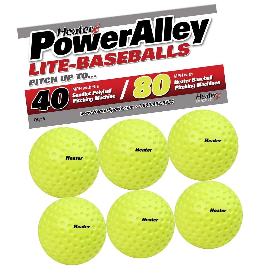 Heater Sports Pitching Machine Balls Heater PowerAlley 80 MPH Green Lite Pitching Machine Baseballs
